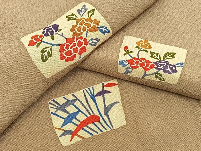 平和屋着物▽上質な小紋　単衣　型染め　色紙花文　正絹　逸品　BAAY4122hv