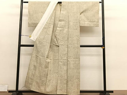 平和屋着物▽結城紬　単衣　100亀甲　壁画文様　正絹　逸品　BAAY4123hv