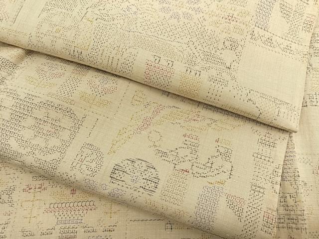平和屋着物▽結城紬　単衣　100亀甲　壁画文様　正絹　逸品　BAAY4123hv