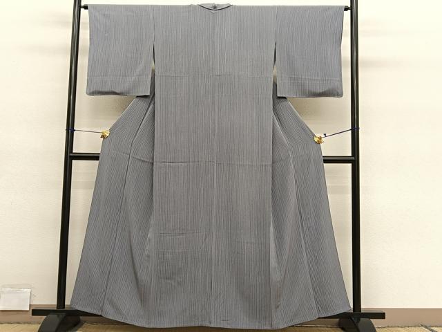 平和屋着物▽上質な小紋　単衣　縞　正絹　逸品　BAAY4124hv