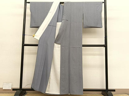 平和屋着物▽上質な小紋　単衣　縞　正絹　逸品　BAAY4124hv
