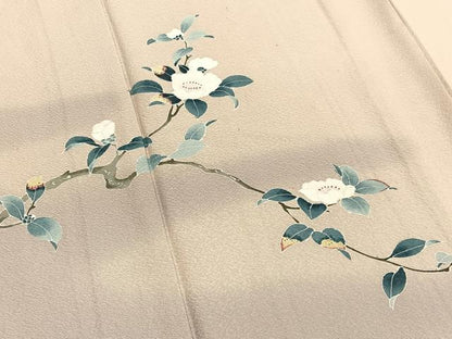 平和屋着物▽訪問着　単衣　友禅　作家物　枝椿　暈し染め　正絹　逸品　BAAY4128hv