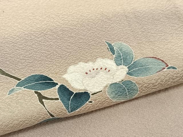 平和屋着物▽訪問着　単衣　友禅　作家物　枝椿　暈し染め　正絹　逸品　BAAY4128hv