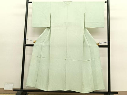 平和屋着物▽上質な色無地　単衣　草葉地紋　夏虫色　正絹　逸品　BAAY4129hv