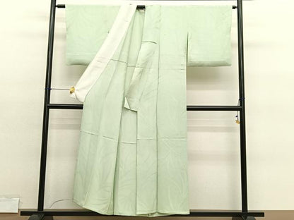 平和屋着物▽上質な色無地　単衣　草葉地紋　夏虫色　正絹　逸品　BAAY4129hv