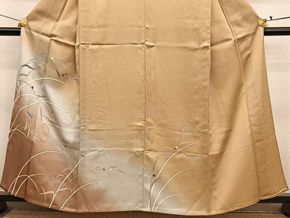 平和屋着物▽訪問着　単衣　駒刺繍　枝葉文　暈し染め　金彩　正絹　逸品　未使用　BAAY4130hv