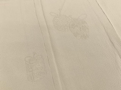 平和屋着物▽無地絵羽訪問着　単衣　仕覆地紋　白橡色　正絹　逸品　BAAY4131hv