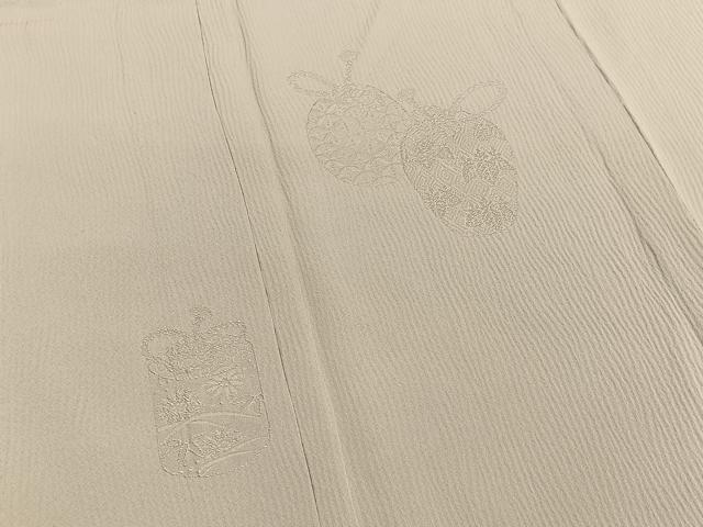 平和屋着物▽無地絵羽訪問着　単衣　仕覆地紋　白橡色　正絹　逸品　BAAY4131hv