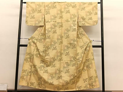 平和屋着物▽上質な紬　単衣　草花文　正絹　逸品　BAAY4132hv