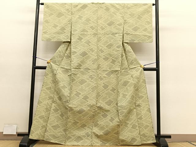 平和屋着物▽上質な紬　単衣　松皮菱　正絹　逸品　BAAY4136hv