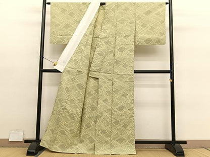 平和屋着物▽上質な紬　単衣　松皮菱　正絹　逸品　BAAY4136hv
