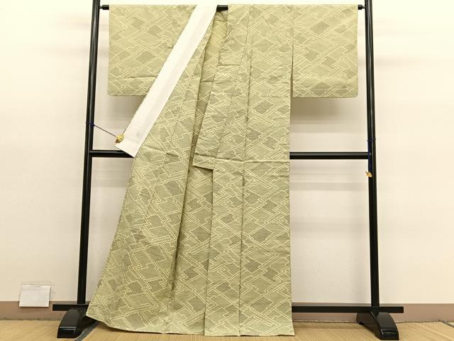 平和屋着物▽上質な紬　単衣　松皮菱　正絹　逸品　BAAY4136hv