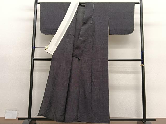 平和屋着物▽本塩沢　単衣　蚊絣　黒地　正絹　逸品　未使用　BAAY4139hv