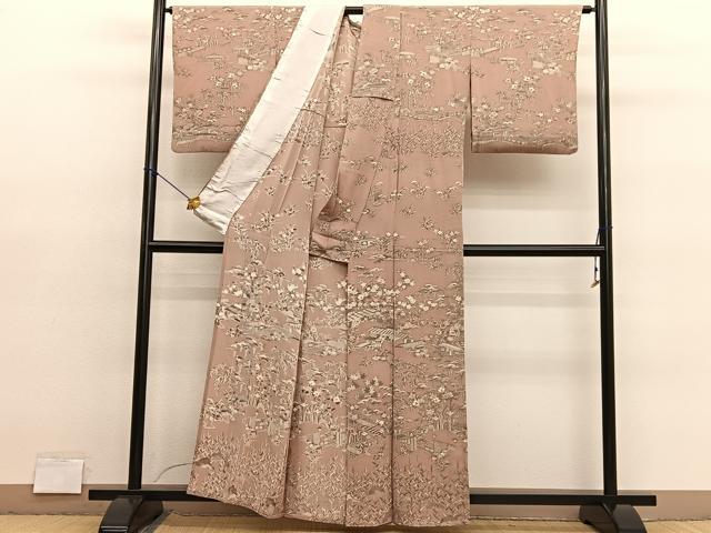 平和屋着物▽訪問着　単衣　風景文　鬼しぼ縮緬　正絹　逸品　BAAY4141hv