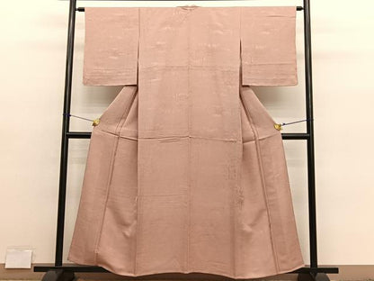 平和屋着物▽上質な色無地　単衣　木立地紋　赤白橡色　正絹　逸品　BAAY4143hv