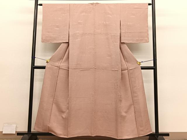 平和屋着物▽上質な色無地　単衣　木立地紋　赤白橡色　正絹　逸品　BAAY4143hv