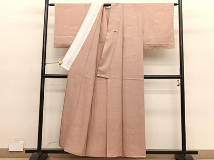 平和屋着物▽上質な色無地　単衣　木立地紋　赤白橡色　正絹　逸品　BAAY4143hv
