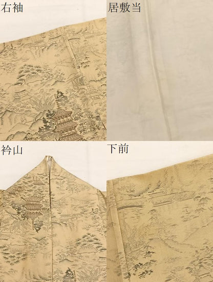 平和屋着物▽上質な紬　単衣　風景文　鈴乃屋扱い　正絹　逸品　BAAY4144hv
