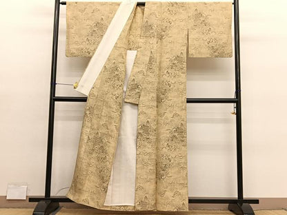平和屋着物▽上質な紬　単衣　風景文　鈴乃屋扱い　正絹　逸品　BAAY4144hv