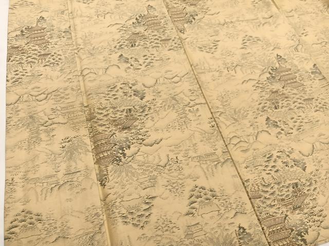 平和屋着物▽上質な紬　単衣　風景文　鈴乃屋扱い　正絹　逸品　BAAY4144hv