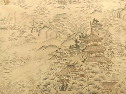 平和屋着物▽上質な紬　単衣　風景文　鈴乃屋扱い　正絹　逸品　BAAY4144hv