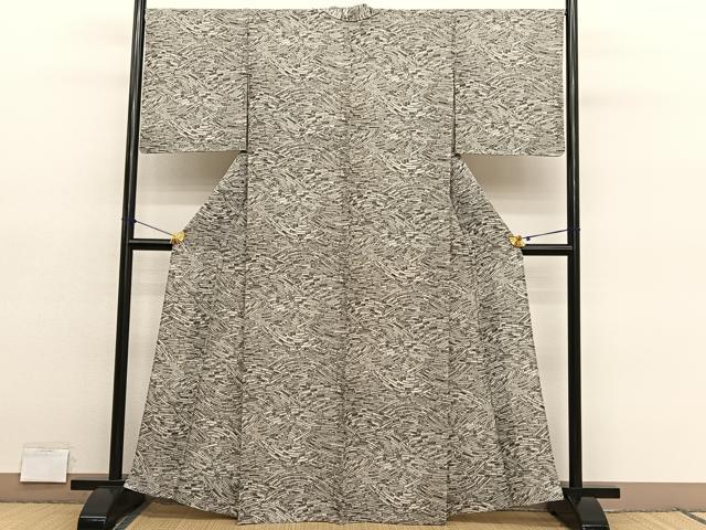 平和屋着物▽上質な小紋　単衣　立波文　ろうけつ染め　まるやま扱い　正絹　逸品　BAAY4147hv