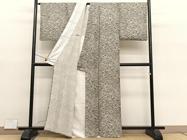 平和屋着物▽上質な小紋　単衣　立波文　ろうけつ染め　まるやま扱い　正絹　逸品　BAAY4147hv