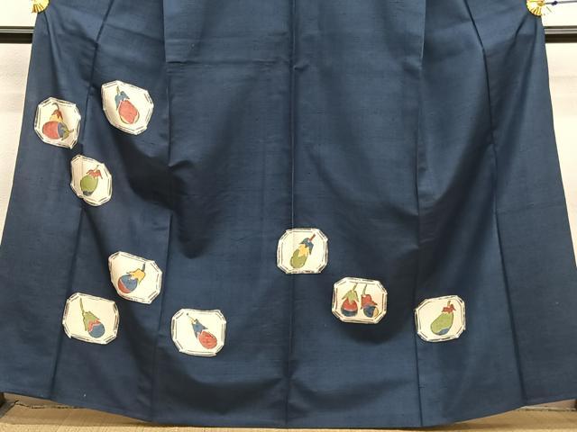 平和屋着物▽訪問着　単衣　紬地　成り物　茄子　正絹　逸品　BAAY4148hv