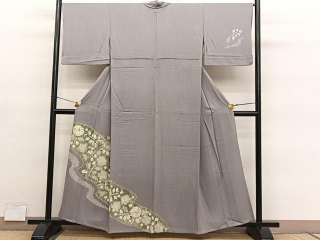 平和屋着物▽訪問着　単衣　絞り　刺繍　辻が花　金糸　正絹　逸品　BAAY4149hv
