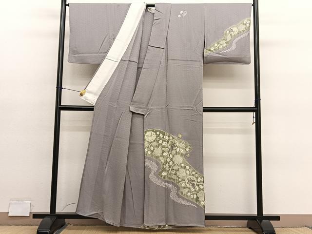 平和屋着物▽訪問着　単衣　絞り　刺繍　辻が花　金糸　正絹　逸品　BAAY4149hv