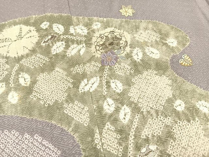 平和屋着物▽訪問着　単衣　絞り　刺繍　辻が花　金糸　正絹　逸品　BAAY4149hv