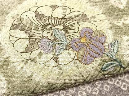 平和屋着物▽訪問着　単衣　絞り　刺繍　辻が花　金糸　正絹　逸品　BAAY4149hv