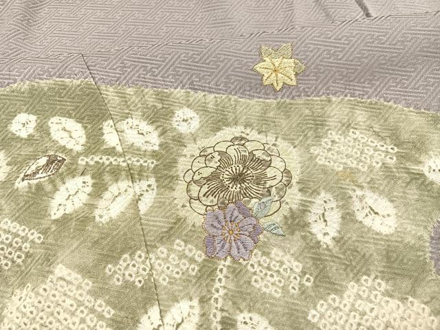 平和屋着物▽訪問着　単衣　絞り　刺繍　辻が花　金糸　正絹　逸品　BAAY4149hv