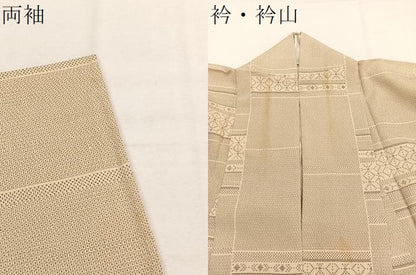 平和屋着物▽本塩沢　単衣　110亀甲　横段文　正絹　逸品　BAAY4152hv