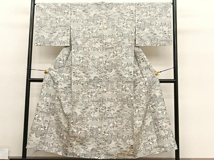 平和屋着物▽本場大島紬　単衣　白大島　総絣　御所解花文　正絹　逸品　BAAY4155hv