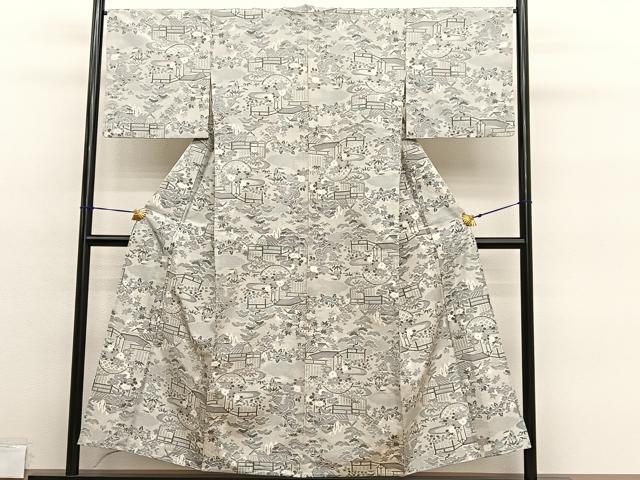 平和屋着物▽本場大島紬　単衣　白大島　総絣　御所解花文　正絹　逸品　BAAY4155hv