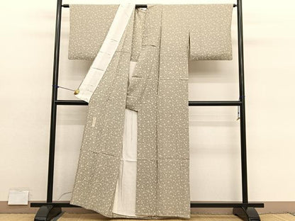 平和屋着物▽上質な小紋　単衣　作家物　笹蔓花文　本草木染　正絹　逸品　BAAY4158hv