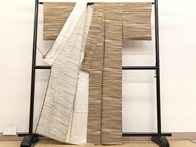 平和屋着物▽上質な小紋　単衣　芝草文　暈し染め　正絹　逸品　BAAY4159hv
