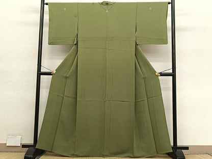 平和屋着物▽上質な色無地　単衣　根岸色　正絹　逸品　BAAY4160hv