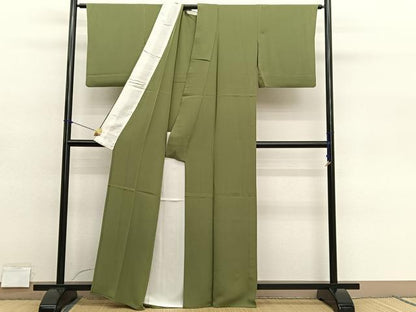 平和屋着物▽上質な色無地　単衣　根岸色　正絹　逸品　BAAY4160hv