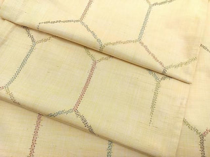 平和屋着物▽上質な紬　単衣　亀甲文　正絹　逸品　BAAY4163hv