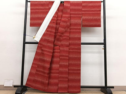 平和屋着物▽上質な紬　単衣　横段文　正絹　逸品　BAAY4165hv