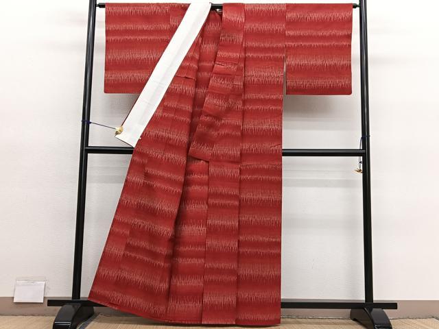 平和屋着物▽上質な紬　単衣　横段文　正絹　逸品　BAAY4165hv