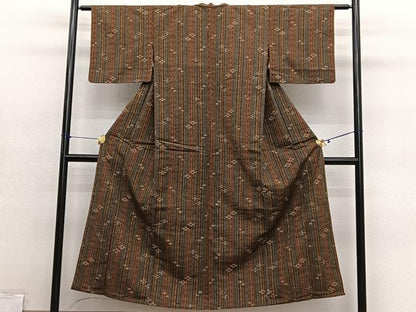 平和屋着物▽上質な紬　単衣　琉球絣文様　正絹　逸品　BAAY4166hv