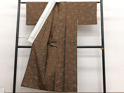 平和屋着物▽上質な紬　単衣　琉球絣文様　正絹　逸品　BAAY4166hv