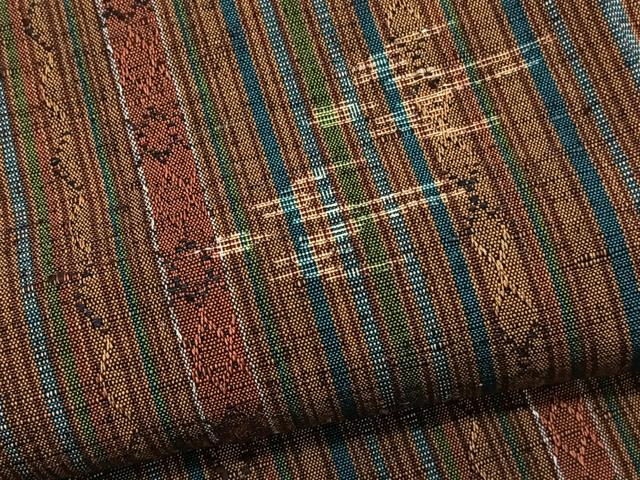平和屋着物▽上質な紬　単衣　琉球絣文様　正絹　逸品　BAAY4166hv