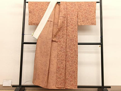 平和屋着物▽上質な小紋　単衣　絞り　花唐草文　正絹　逸品　未使用　BAAY4167hv
