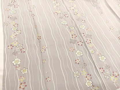 平和屋着物▽上質な小紋　単衣　桜よろけ縞　正絹　逸品　BAAY4169hv