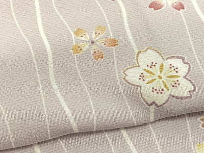 平和屋着物▽上質な小紋　単衣　桜よろけ縞　正絹　逸品　BAAY4169hv