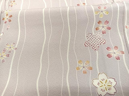 平和屋着物▽上質な小紋　単衣　桜よろけ縞　正絹　逸品　BAAY4169hv